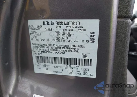 2010 Ford Escape Limited from USA, damaged, VIN 1FMCU0EG1AKA45571